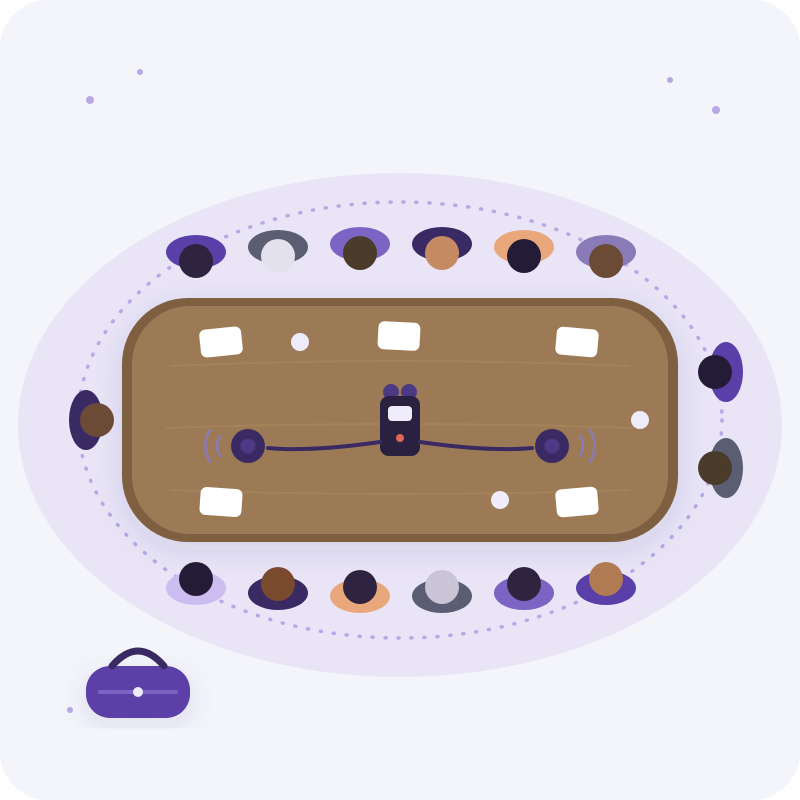 Illustration : séance autour d'une grande table avec micros additionnels